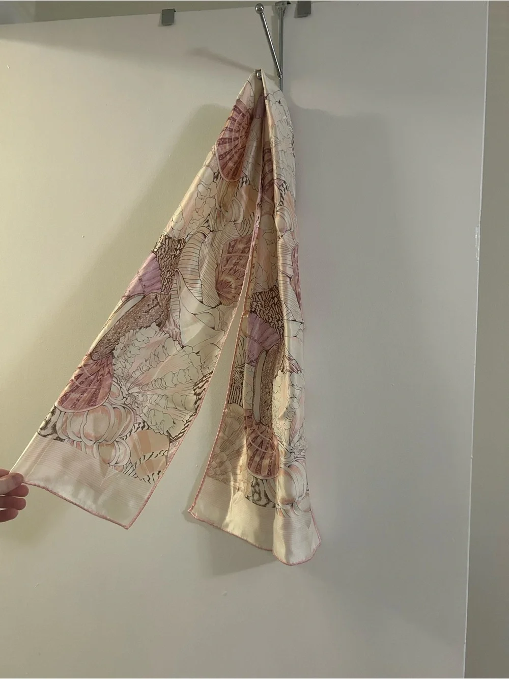 Vintage Cream and Pink Silk Seashell Scarf